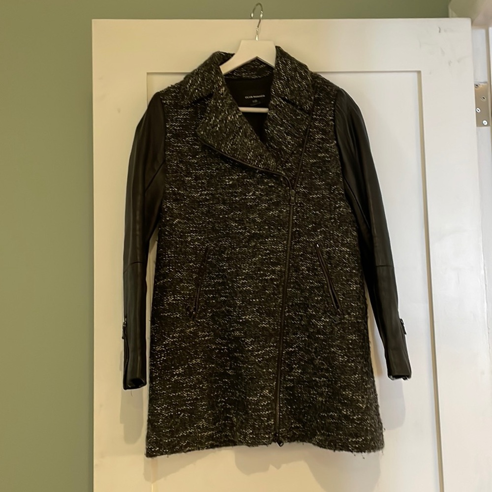 Tweed and Leather Coat by Club Monaco - Size XS